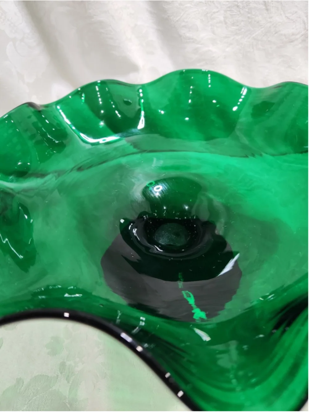 Vintage Blenko Emerald Green Hand Blown Glass Compote Bowl 11